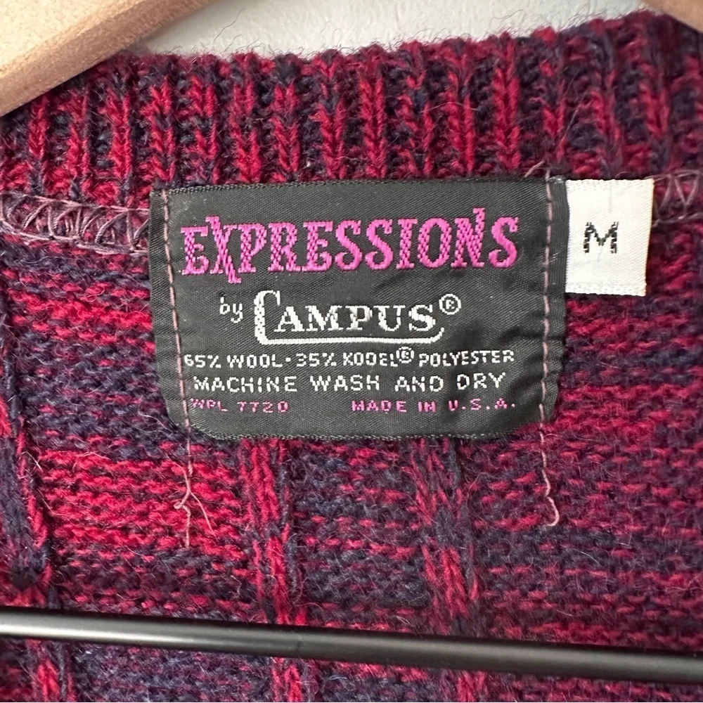 Expressions By Campus Vintage Sz M 70s 80s Sweater Vest Red Navy USA Made Wool - Picture 4 of 8